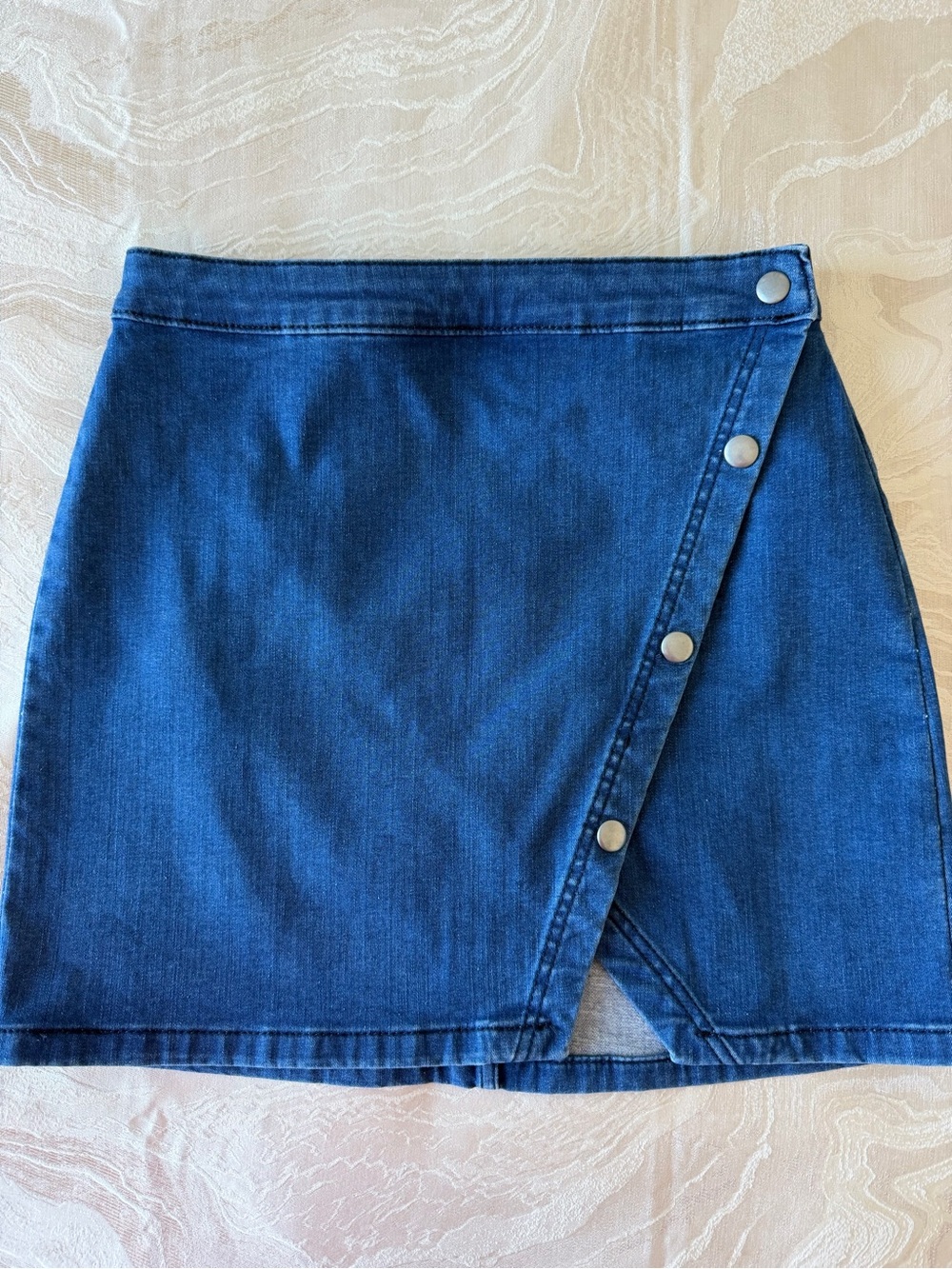 Free People Dark Blue Denim Snap-Front Mini Skirt size 10